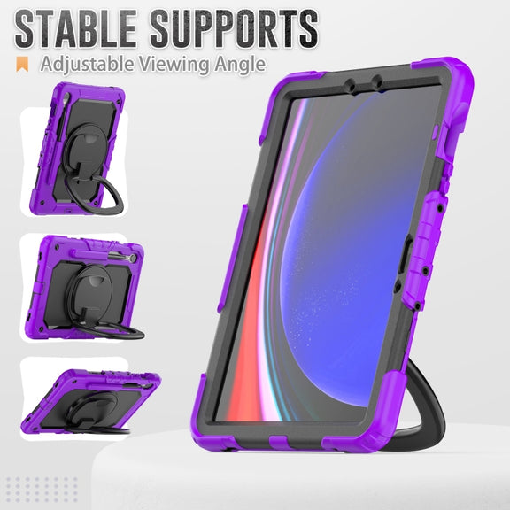 For Samsung Galaxy Tab S9 D Type Silicone Hybrid PC Tablet Case with Handle Holder(Purple)