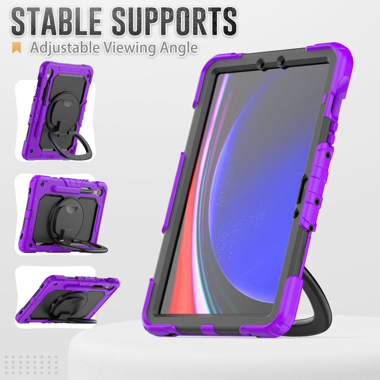 For Samsung Galaxy Tab S9 D Type Silicone Hybrid PC Tablet Case with Handle Holder(Purple)