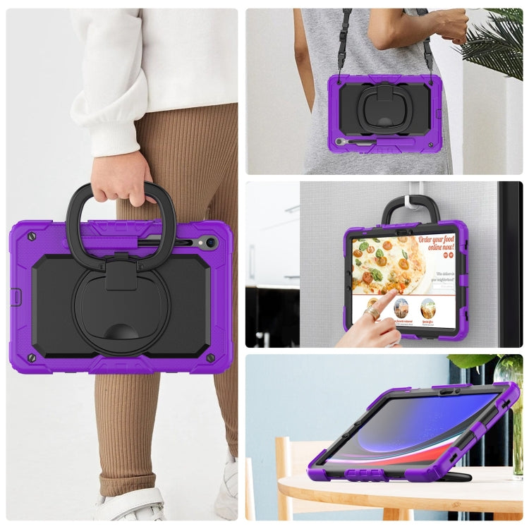 For Samsung Galaxy Tab S9 D Type Silicone Hybrid PC Tablet Case with Handle Holder(Purple)