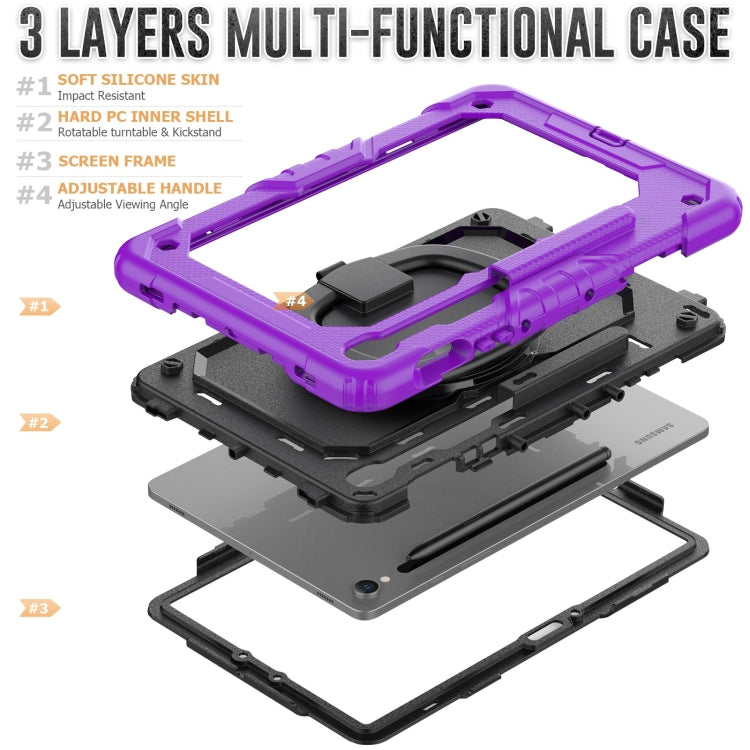 For Samsung Galaxy Tab S9 D Type Silicone Hybrid PC Tablet Case with Handle Holder(Purple)