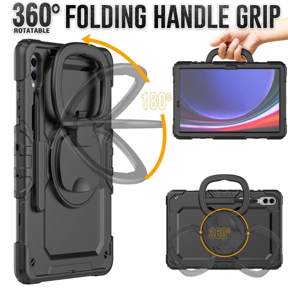 For Samsung Galaxy Tab S9+ / S10+ D Type Silicone Hybrid PC Tablet Case with Handle Holder(Black)
