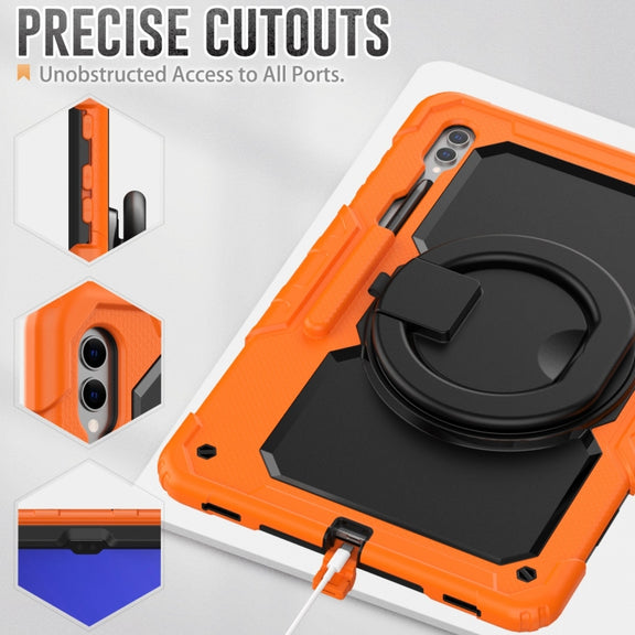 For Samsung Galaxy Tab S10 Ultra D Type Silicone Hybrid PC Tablet Case with Handle Holder(Orange)
