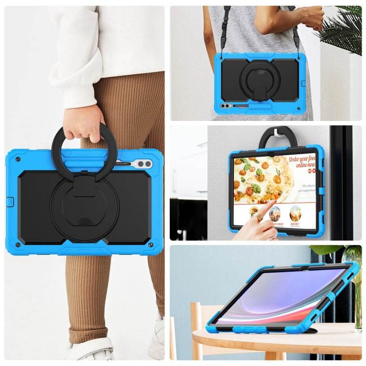 For Samsung Galaxy Tab S10 Ultra D Type Silicone Hybrid PC Tablet Case with Handle Holder(Light Blue)