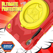 For Samsung Galaxy Tab S9 Spider Rotation Handle Silicone Hybrid PC Tablet Case(Yellow Red)