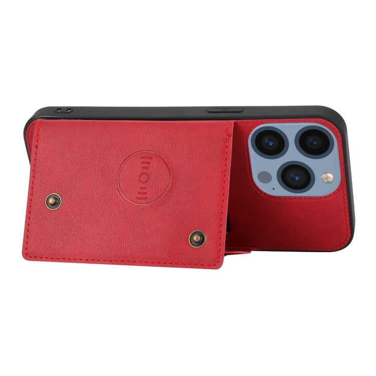 For iPhone 16 Pro Max Double Buckle Card Slots PU + TPU Phone Case(Red)