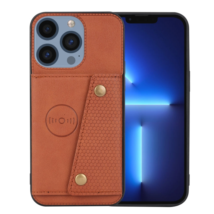 For iPhone 16 Pro Double Buckle Card Slots PU + TPU Phone Case(Brown)