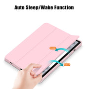 For Samsung Galaxy Tab S9 Acrylic 3-folding Smart Leather Tablet Case(Pink)