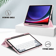 For Samsung Galaxy Tab S9 Acrylic 3-folding Smart Leather Tablet Case(Pink)