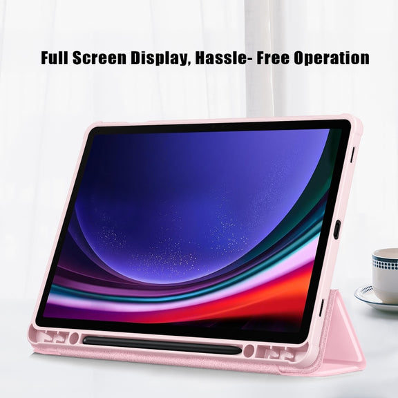 For Samsung Galaxy Tab S9 Acrylic 3-folding Smart Leather Tablet Case(Pink)