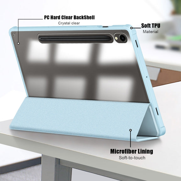 For Samsung Galaxy Tab S9 Acrylic 3-folding Smart Leather Tablet Case(Sky Blue)