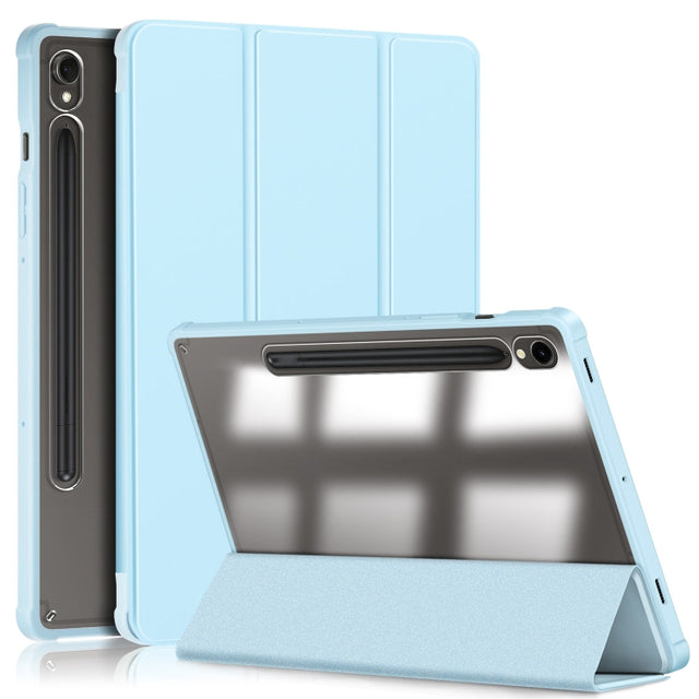 For Samsung Galaxy Tab S9 Acrylic 3-folding Smart Leather Tablet Case(Sky Blue)