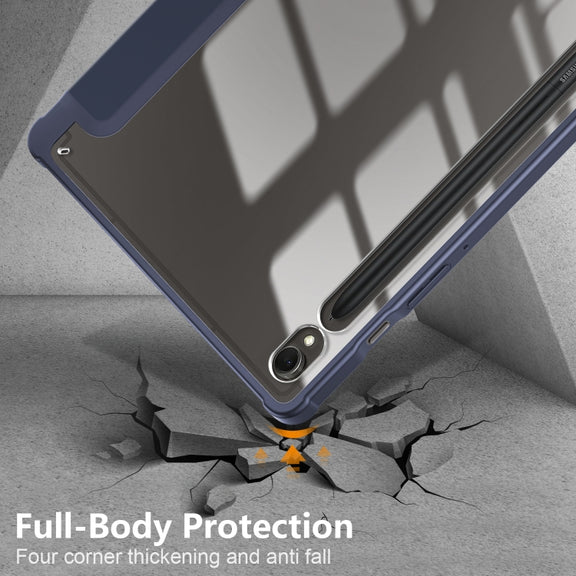 For Samsung Galaxy Tab S9 Acrylic 3-folding Smart Leather Tablet Case(Dark Blue)
