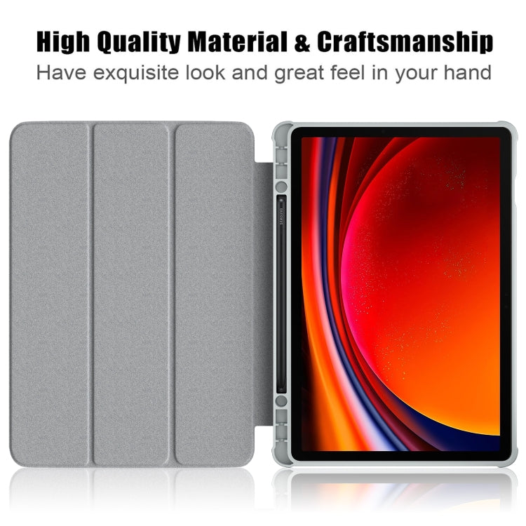 For Samsung Galaxy Tab S9 Acrylic 3-folding Smart Leather Tablet Case(Grey)