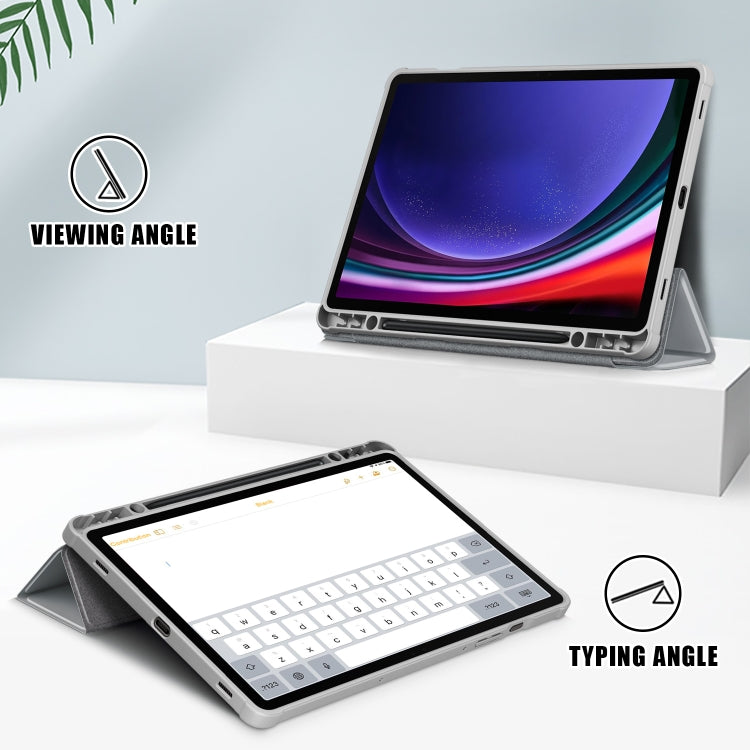 For Samsung Galaxy Tab S9 Acrylic 3-folding Smart Leather Tablet Case(Grey)