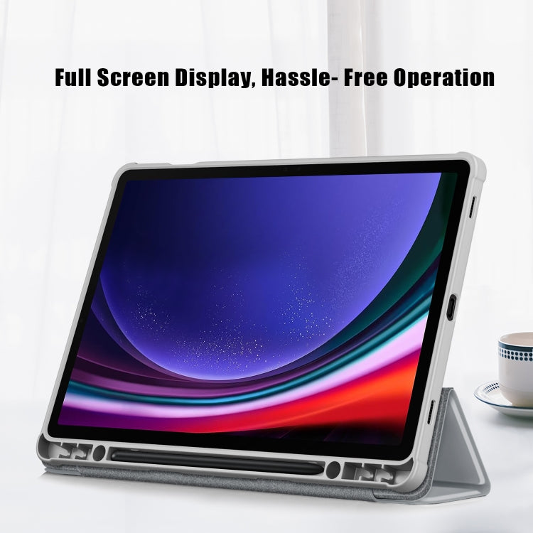 For Samsung Galaxy Tab S9 Acrylic 3-folding Smart Leather Tablet Case(Grey)