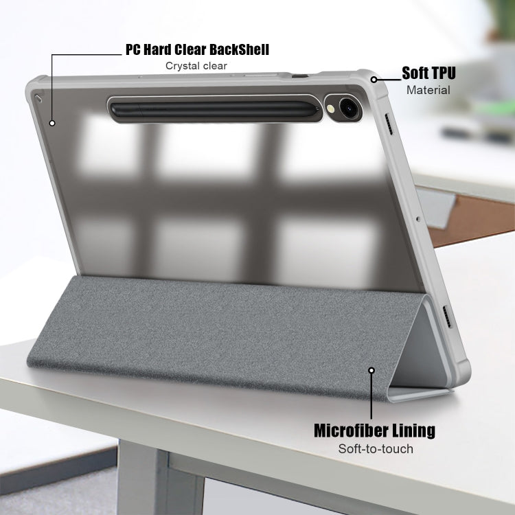 For Samsung Galaxy Tab S9 Acrylic 3-folding Smart Leather Tablet Case(Grey)
