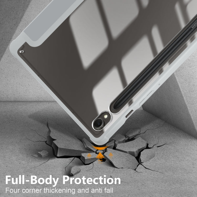 For Samsung Galaxy Tab S9 Acrylic 3-folding Smart Leather Tablet Case(Grey)