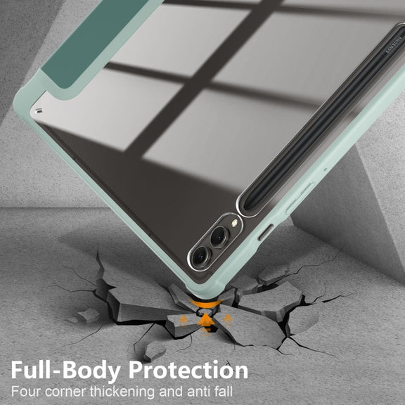 For Samsung Galaxy Tab S9+ Acrylic 3-folding Smart Leather Tablet Case(Deep Green)