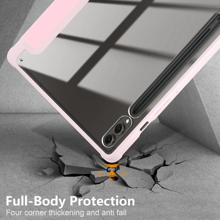 For Samsung Galaxy Tab S9+ Acrylic 3-folding Smart Leather Tablet Case(Pink)