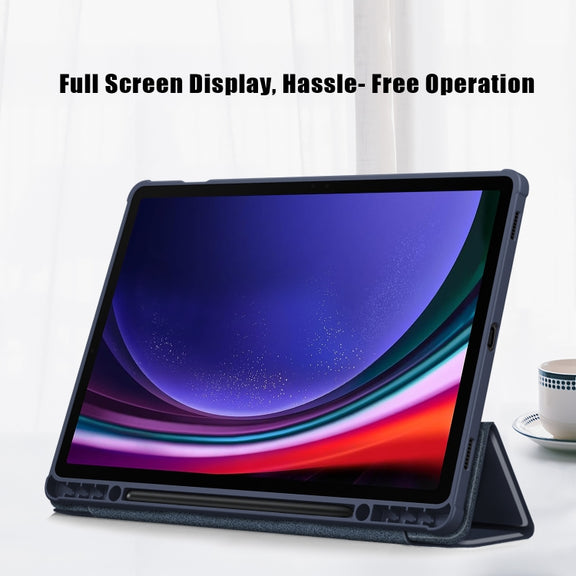 For Samsung Galaxy Tab S9+ Acrylic 3-folding Smart Leather Tablet Case(Dark Blue)