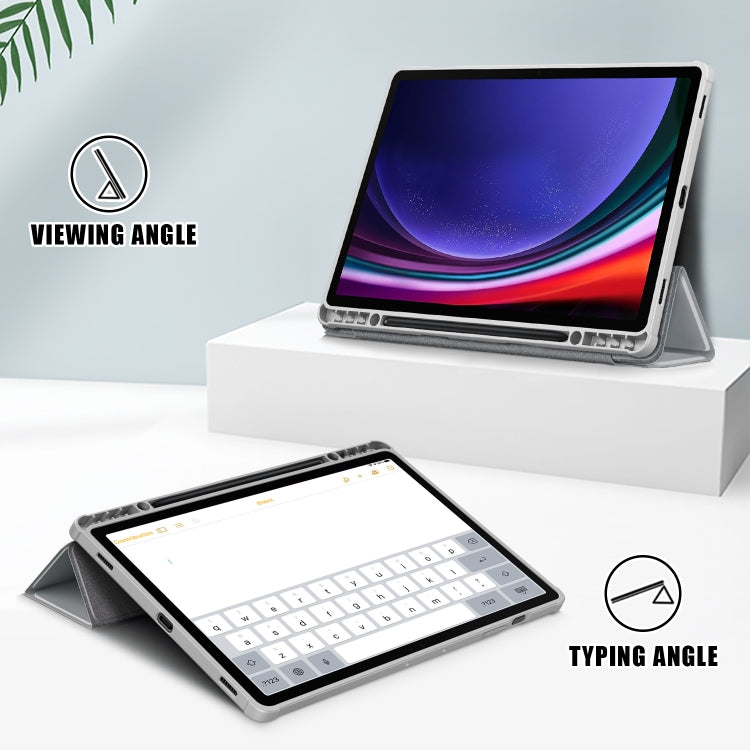 For Samsung Galaxy Tab S9+ Acrylic 3-folding Smart Leather Tablet Case(Grey)