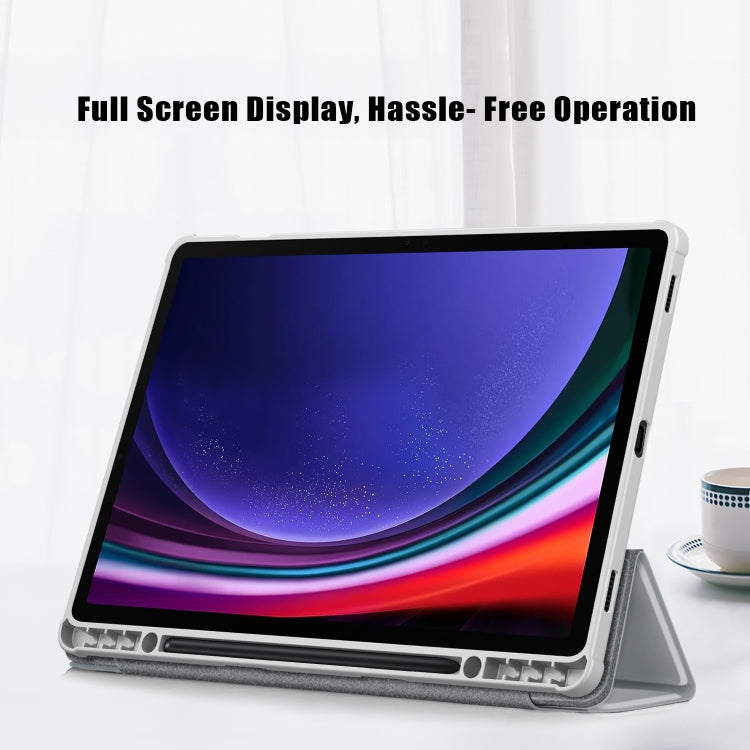 For Samsung Galaxy Tab S9+ Acrylic 3-folding Smart Leather Tablet Case(Grey)