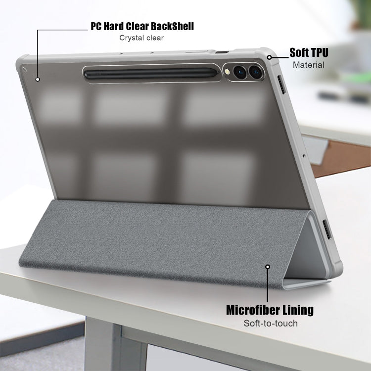 For Samsung Galaxy Tab S9+ Acrylic 3-folding Smart Leather Tablet Case(Grey)