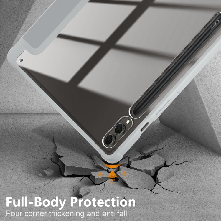 For Samsung Galaxy Tab S9+ Acrylic 3-folding Smart Leather Tablet Case(Grey)