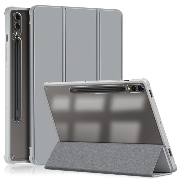 For Samsung Galaxy Tab S9+ Acrylic 3-folding Smart Leather Tablet Case(Grey)