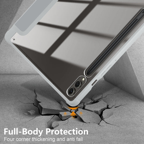 For Samsung Galaxy Tab S9+ Acrylic 3-folding Smart Leather Tablet Case(Grey)