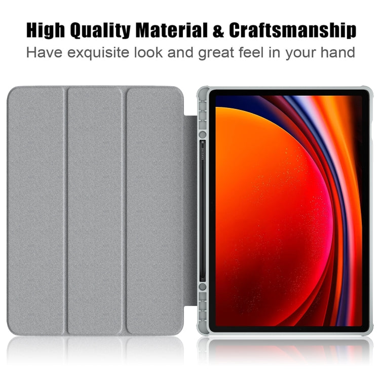 For Samsung Galaxy Tab S9+ Acrylic 3-folding Smart Leather Tablet Case(Grey)