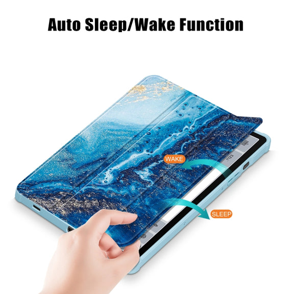 For Samsung Galaxy Tab S9 Acrylic 3-folding Painted Smart Leather Tablet Case(Waves)