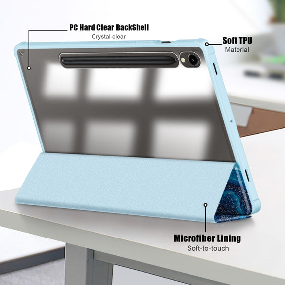 For Samsung Galaxy Tab S9 Acrylic 3-folding Painted Smart Leather Tablet Case(Waves)