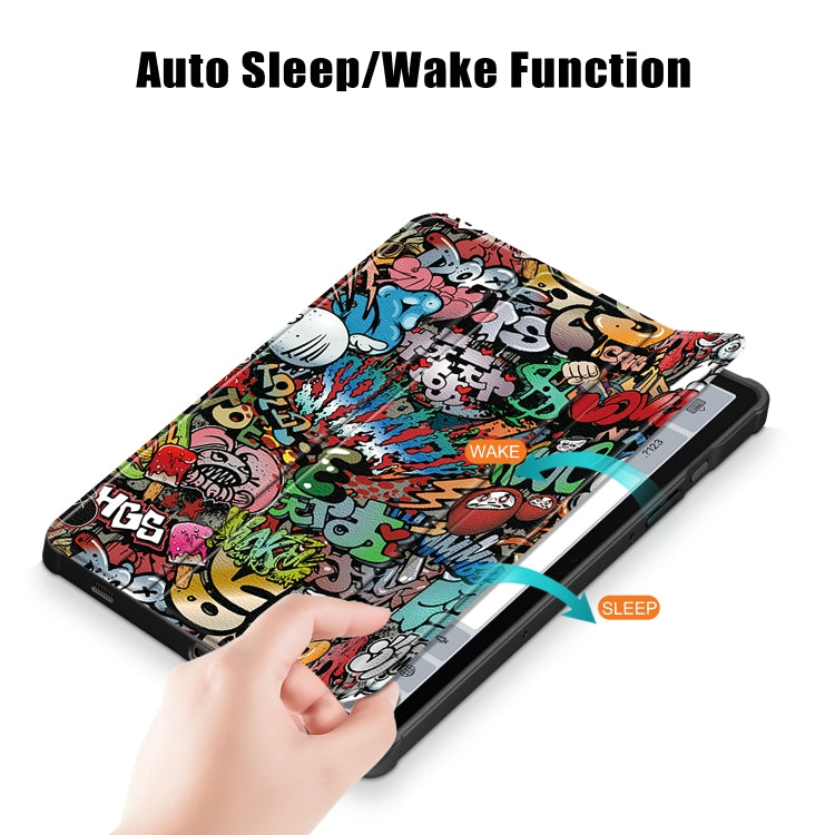 For Samsung Galaxy Tab S9 Acrylic 3-folding Painted Smart Leather Tablet Case(Graffiti)