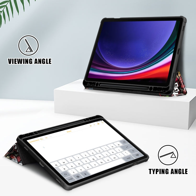 For Samsung Galaxy Tab S9 Acrylic 3-folding Painted Smart Leather Tablet Case(Graffiti)