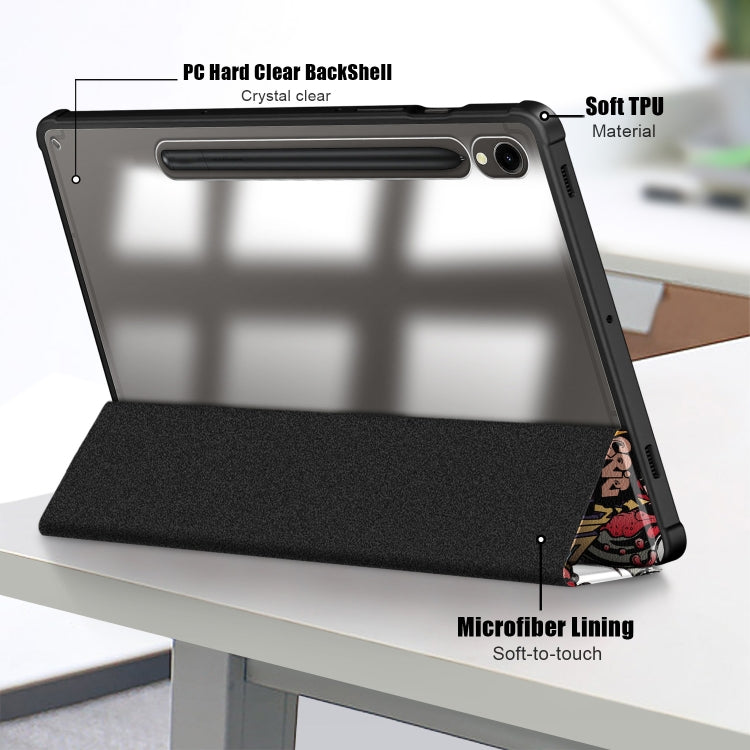 For Samsung Galaxy Tab S9 Acrylic 3-folding Painted Smart Leather Tablet Case(Graffiti)