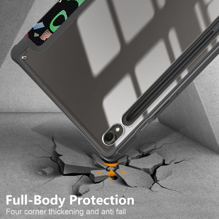 For Samsung Galaxy Tab S9 Acrylic 3-folding Painted Smart Leather Tablet Case(Graffiti)
