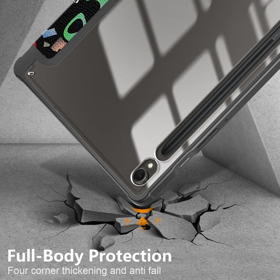 For Samsung Galaxy Tab S9 Acrylic 3-folding Painted Smart Leather Tablet Case(Graffiti)