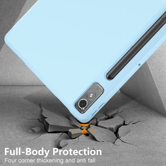 For Lenovo Tab P12 12.7 /P12 Pro 2nd Gen 3-folding TPU Smart Leather Tablet Case(Sky Blue)