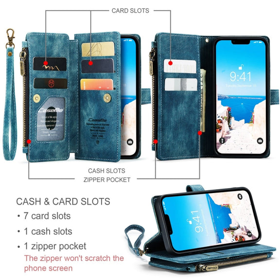 For iPhone 15 CaseMe C30 Multifunctional Leather Phone Case(Blue)