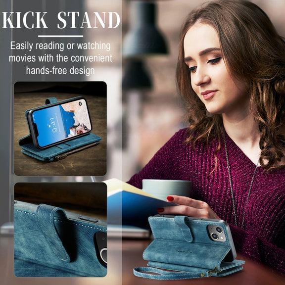 For iPhone 15 CaseMe C30 Multifunctional Leather Phone Case(Blue)