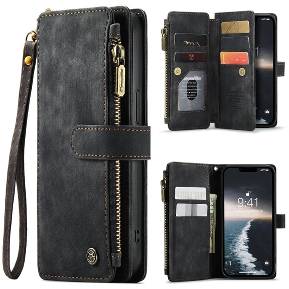 For iPhone 15 CaseMe C30 Multifunctional Leather Phone Case(Black)