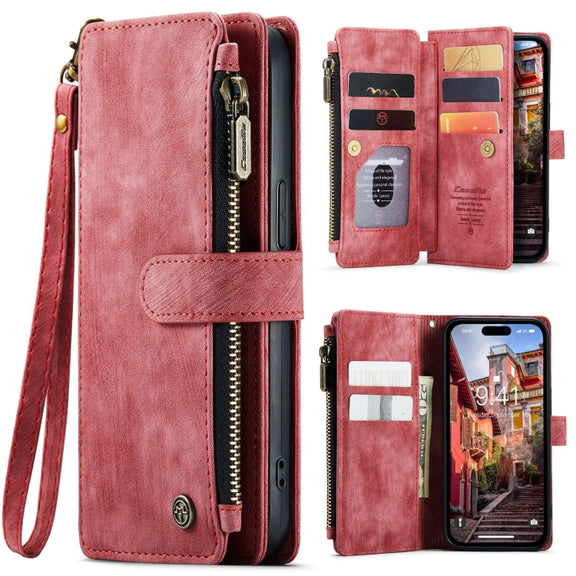 For iPhone 15 Pro CaseMe C30 Multifunctional Leather Phone Case(Red)