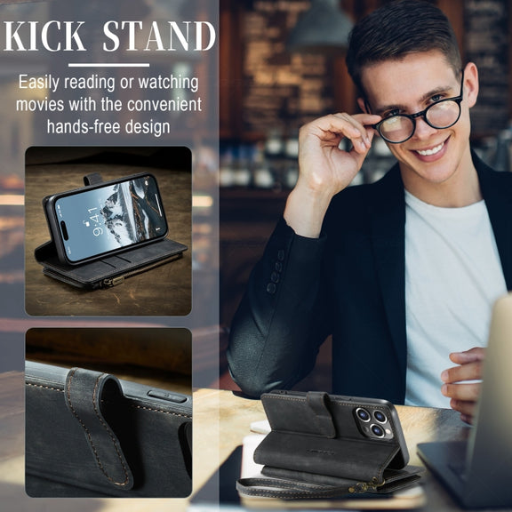 For iPhone 15 Pro CaseMe C30 Multifunctional Leather Phone Case(Black)