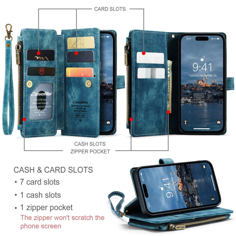 For iPhone 15 Pro Max CaseMe C30 Multifunctional Leather Phone Case(Blue)