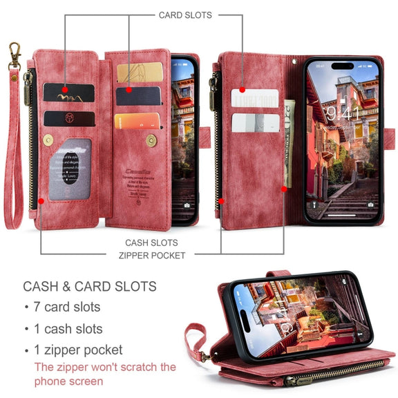 For iPhone 15 Pro Max CaseMe C30 Multifunctional Leather Phone Case(Red)