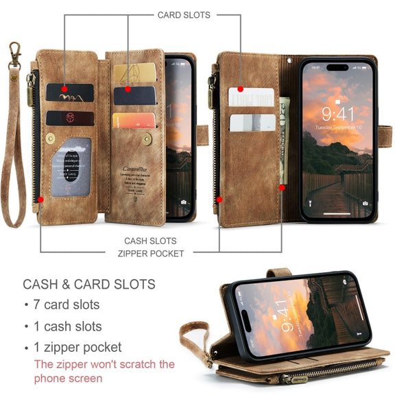 For iPhone 15 Pro Max CaseMe C30 Multifunctional Leather Phone Case(Brown)