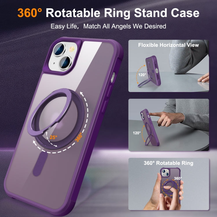 For iPhone 15 Plus MagSafe Magnetic Rotating Holder Phone Case(Purple)
