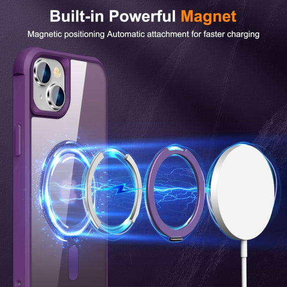 For iPhone 15 Plus MagSafe Magnetic Rotating Holder Phone Case(Purple)