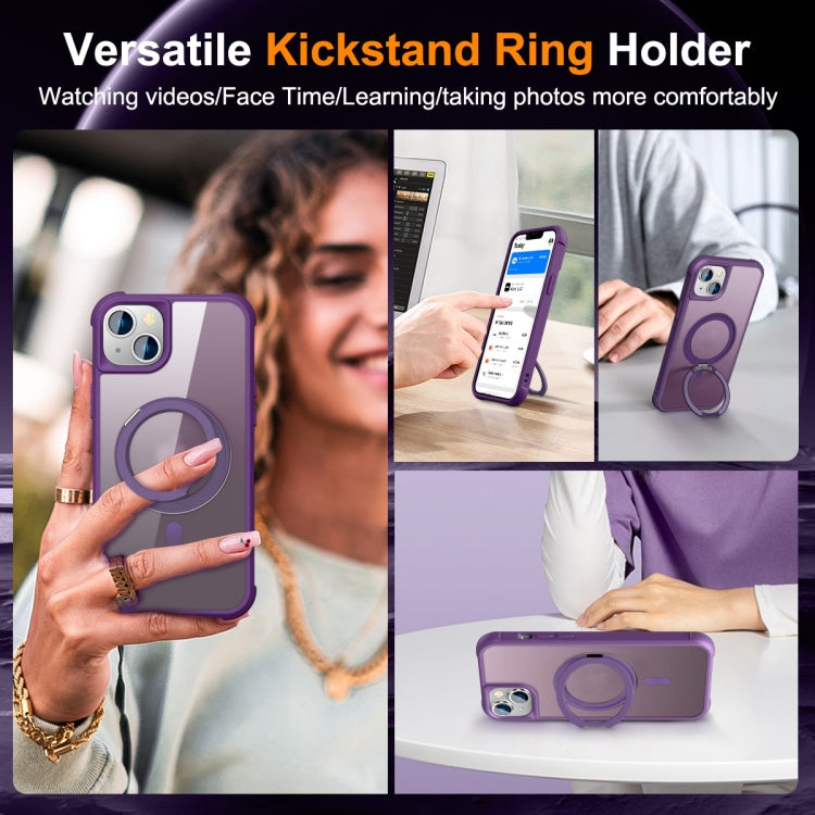 For iPhone 15 Plus MagSafe Magnetic Rotating Holder Phone Case(Purple)